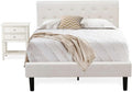 East West Furniture NL19F-1VL0C 2 Piece Bedroom Set - Full Size Button Tufted Bed - Linen white Velvet Fabric Upholstered Headboard and a Wire Brushed Butter Cream Finish Nightstand