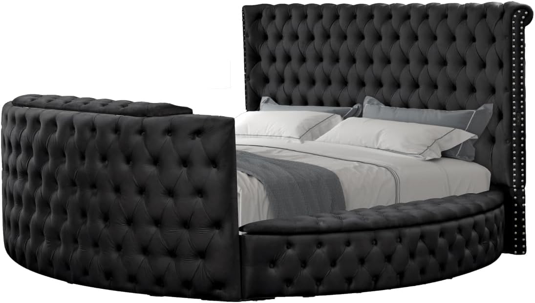 Crystal Tufted King 5 Pc Vanity Bedroom Set Made with Wood in Black