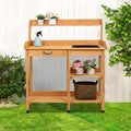 Multi-Use Table Work Station Planting Table Potting Patio Balcony Outdoor Garden Bench Tabletop w/Sink Shelves Solid Wood Construction Deck for People-Plant Pots