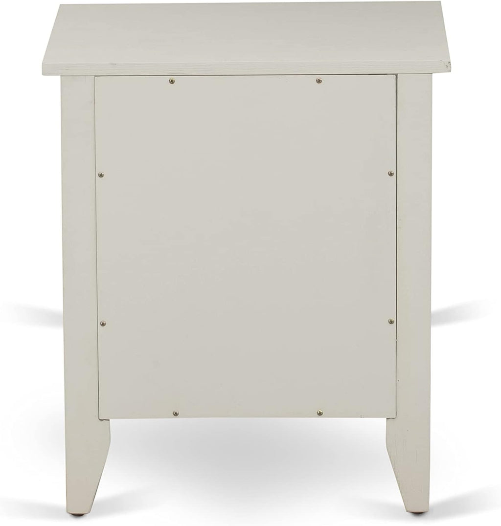 East West Furniture KD18F-1GA0C 2 Piece Bed Set - 1 Bed Frame Brown Linen Fabric Padded and Button Tufted Headboard with 1 Night Stands for Bedrooms - Wire Brushed Butter Cream Finish Nightstand