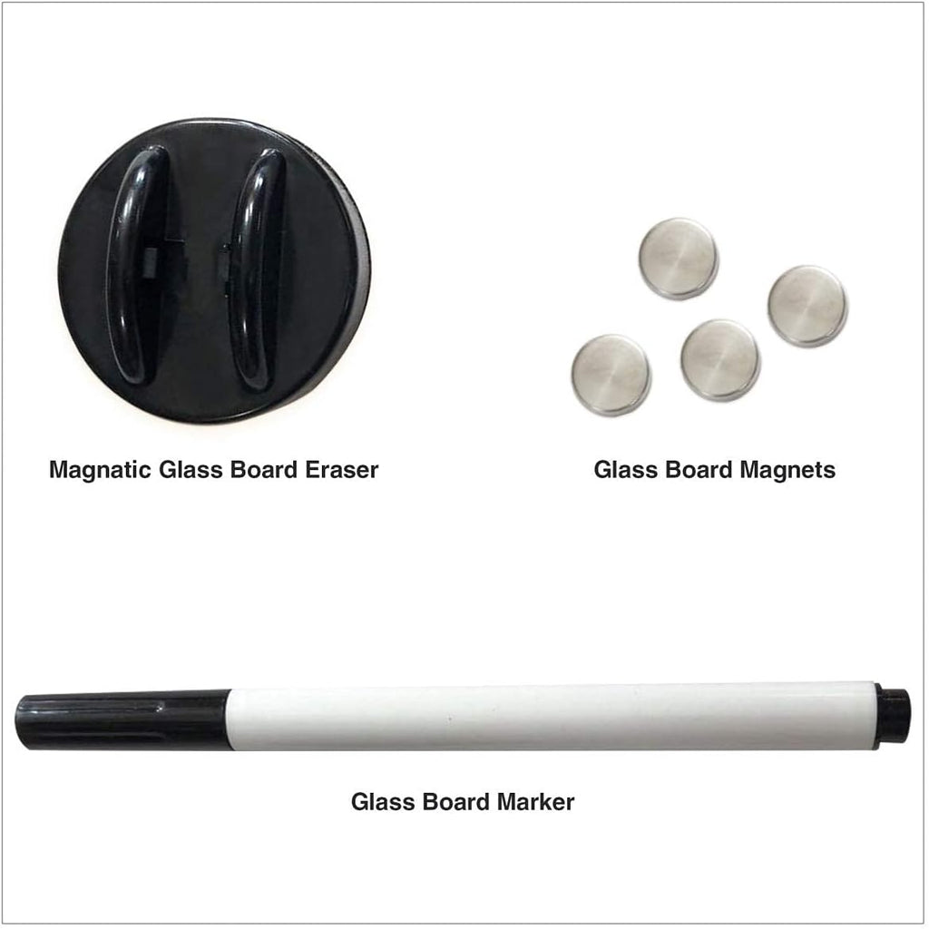 Fab Glass and Mirror Magnetic Glass Dry Erase Board - Frameless Black Whiteboard - Wall Mounted with Marker, Eraser & Rare Earth Magnets - 36'W x 24'H