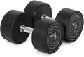 Titan Fitness Round Urethane Dumbbells, Medium Volcano Knurling, 33mm Grip, Easy-to-Read Weight Indicators, Free Weights for Strength Training
