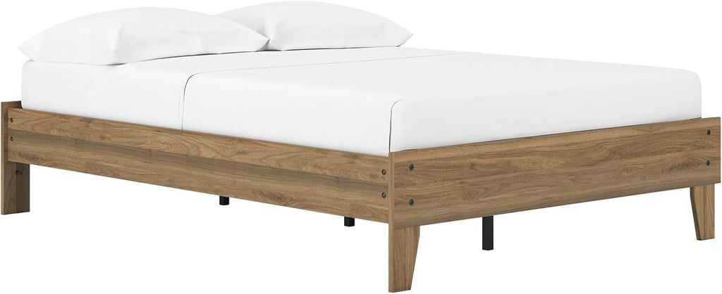 Signature Design by Ashley Deanlow Mid-Century Modern Full Platform Bed with Metal Slats and Center Support Legs, Dark Brown