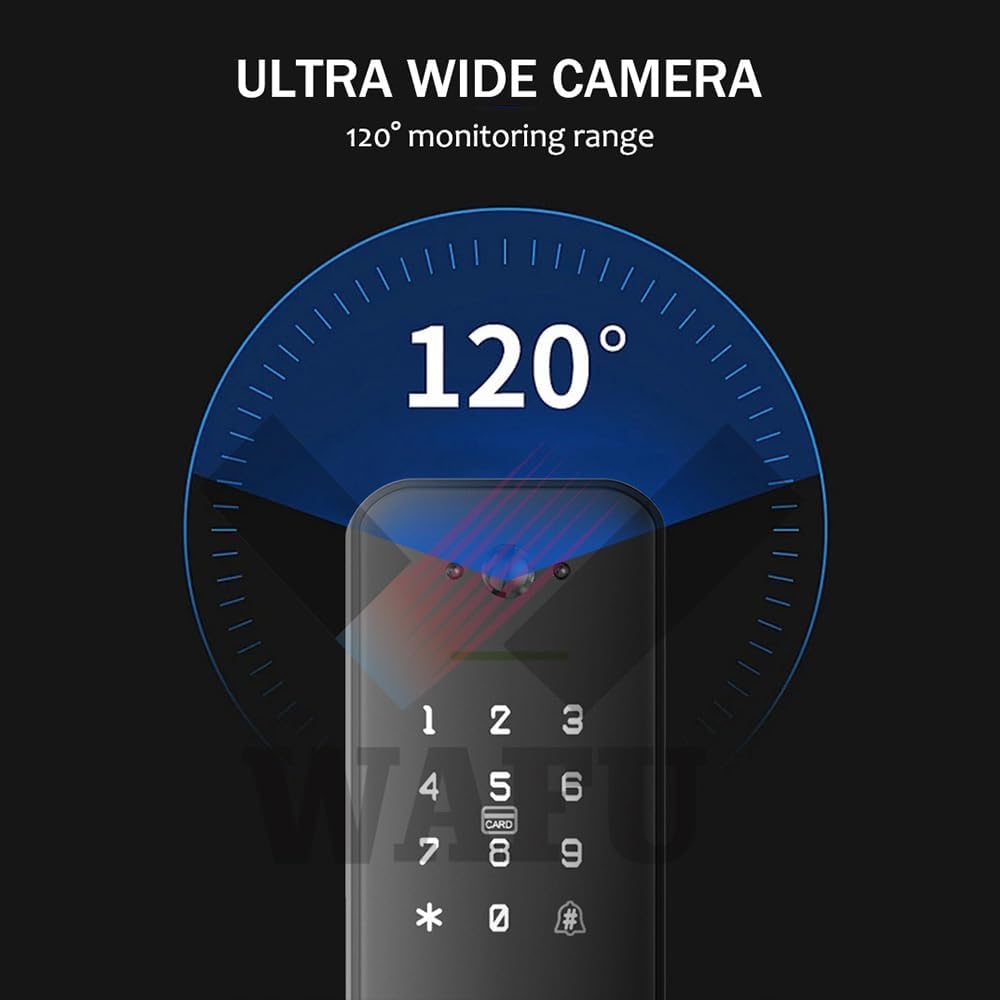 Smart Lock with 120° Wide-Angle Camera and Smart Doorbell Keyless Entry Door Lock Handle Aluminum Alloy Biometric Door Lock TY App Remote Operation WiFi for 35-60mm Office Home Bedroom Door