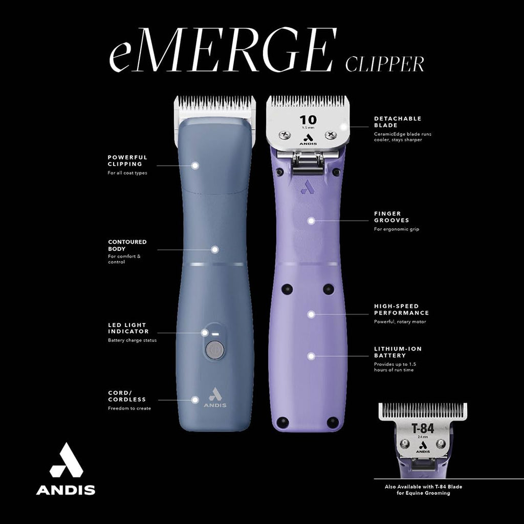 Andis Emerge Lithium-ion Cordless Detachable Blade Dog Clipper, for All Coats & Breeds, Purple, 560489