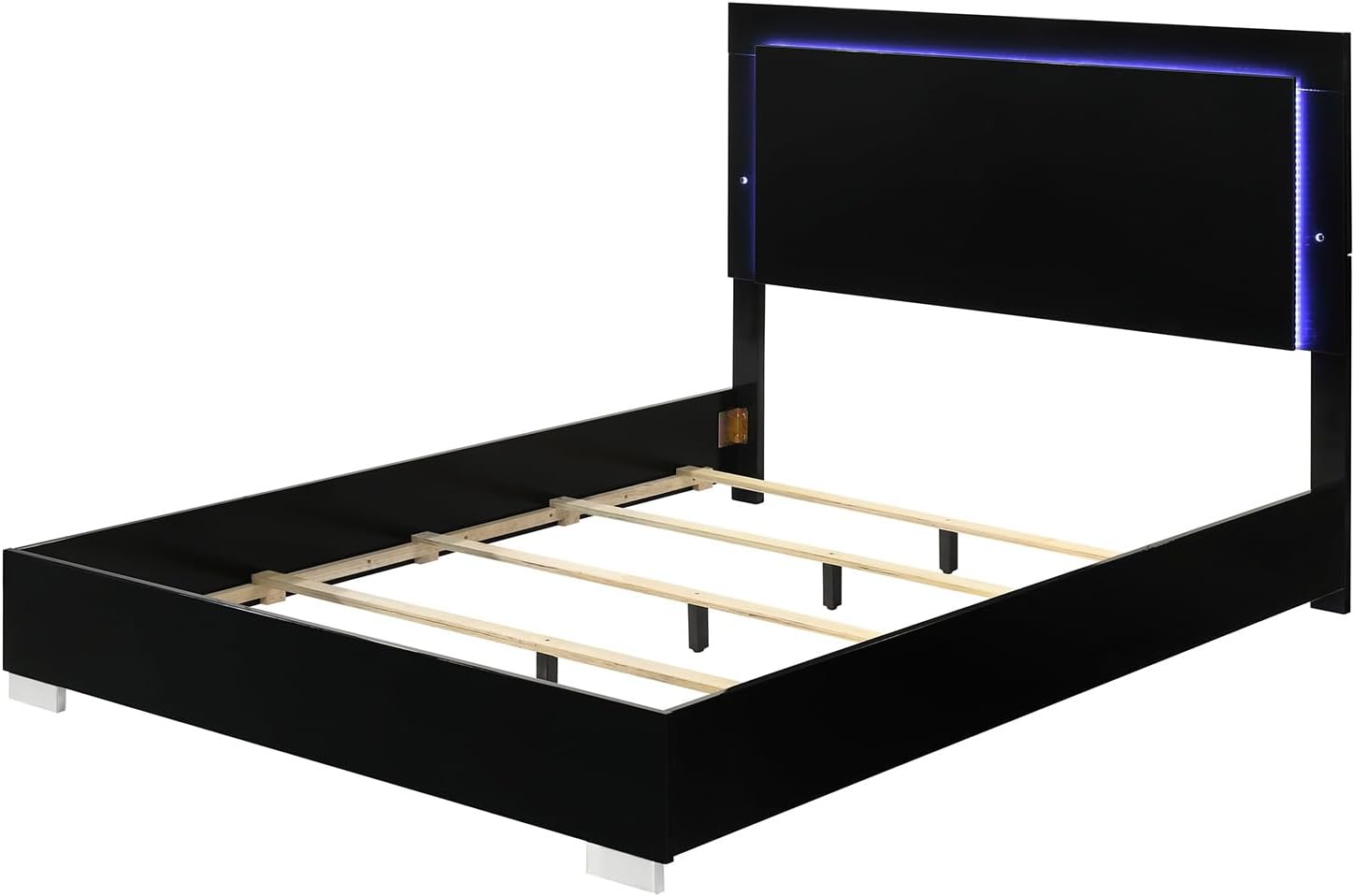 MASARA Contemporary 3-Piece Bedroom Set with Piano Black UV Finish, Chrome Legs, King or Queen Bed with 2 Nightstands, Engineered Wood Construction (King)
