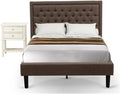 East West Furniture KD18F-1VL0C 2 Piece Wood Bedroom Set - 1 Full Bed Brown Linen Fabric Padded and Button Tufted Headboard with 1 Night Stands - Wire Brushed Butter Cream Finish Nightstand