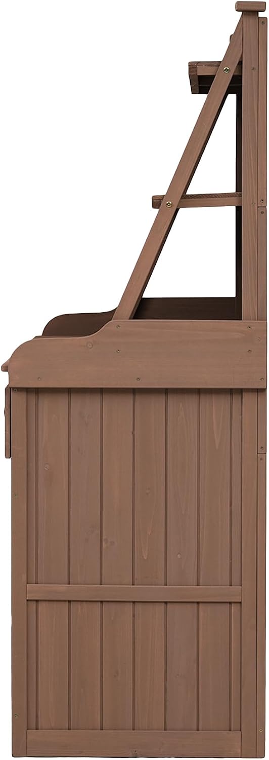 Garden Potting Bench, 65 Inch Fir Wood Outdoor Workstation with Storage Shelf, Drawer and Cabinet, Large Wooden Gardening Table with Tool Organizer for Backyard, Patio, and Greenhouse (Brown)