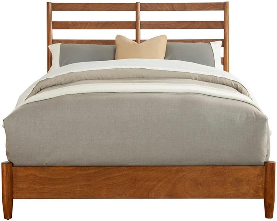 Home Square 2 Piece Set with Full Wood Bed and 2-Drawer Nightstand in Acorn