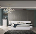 4Pc California King Size Modern Bedroom Set, White/Black Lacquer Finish Wood Bed with 2X Nightstand and Tallboy, Luxury Bedroom Furniture