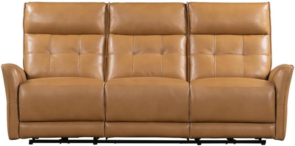 Pemberly Row Lucca Power Reclining Sofa Set, Butterscotch Top-Grain Leather Finish, Includes Power Sofa, Loveseat & Recliner, Zero-Gravity Design, USB Charger, Cordless Battery, Durable Living Room