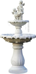 Large Outdoor Electric Water Fountain with Angel Top, 4-Tier Crystal Garden Fountain with LED Lights, Natural Crystals & Free Protective Cover for Lawn, Patio & Villa Décor (no pond, 120*120*175 CM)