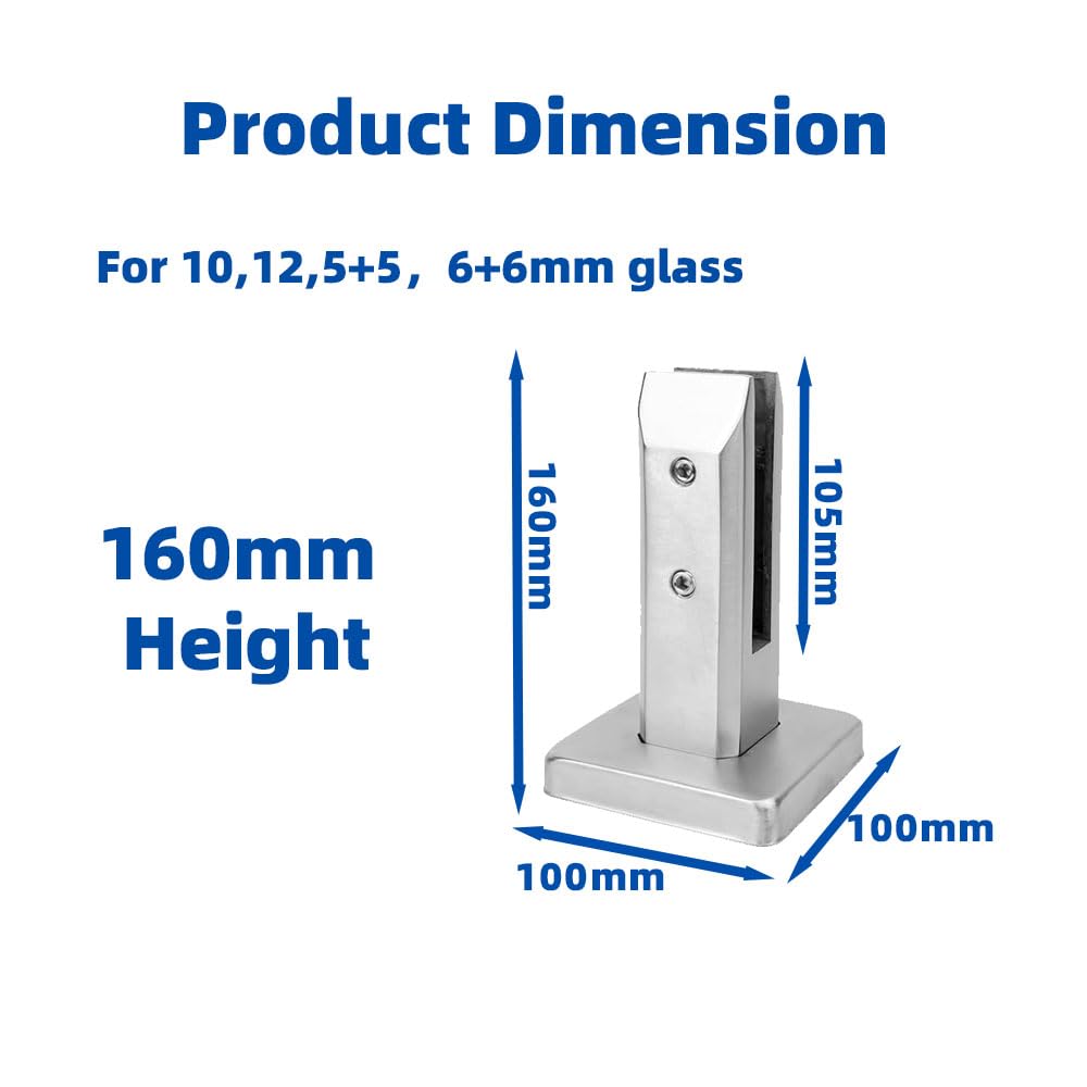 10pcs 2205 Stainless Steel Silver Heavy Duty Spigot Clamp 10,12,6+6mm Glass in Railing System for Indoor or Outdoor Balcony, Terrace, Deck, Balustrade, Patio,Fence