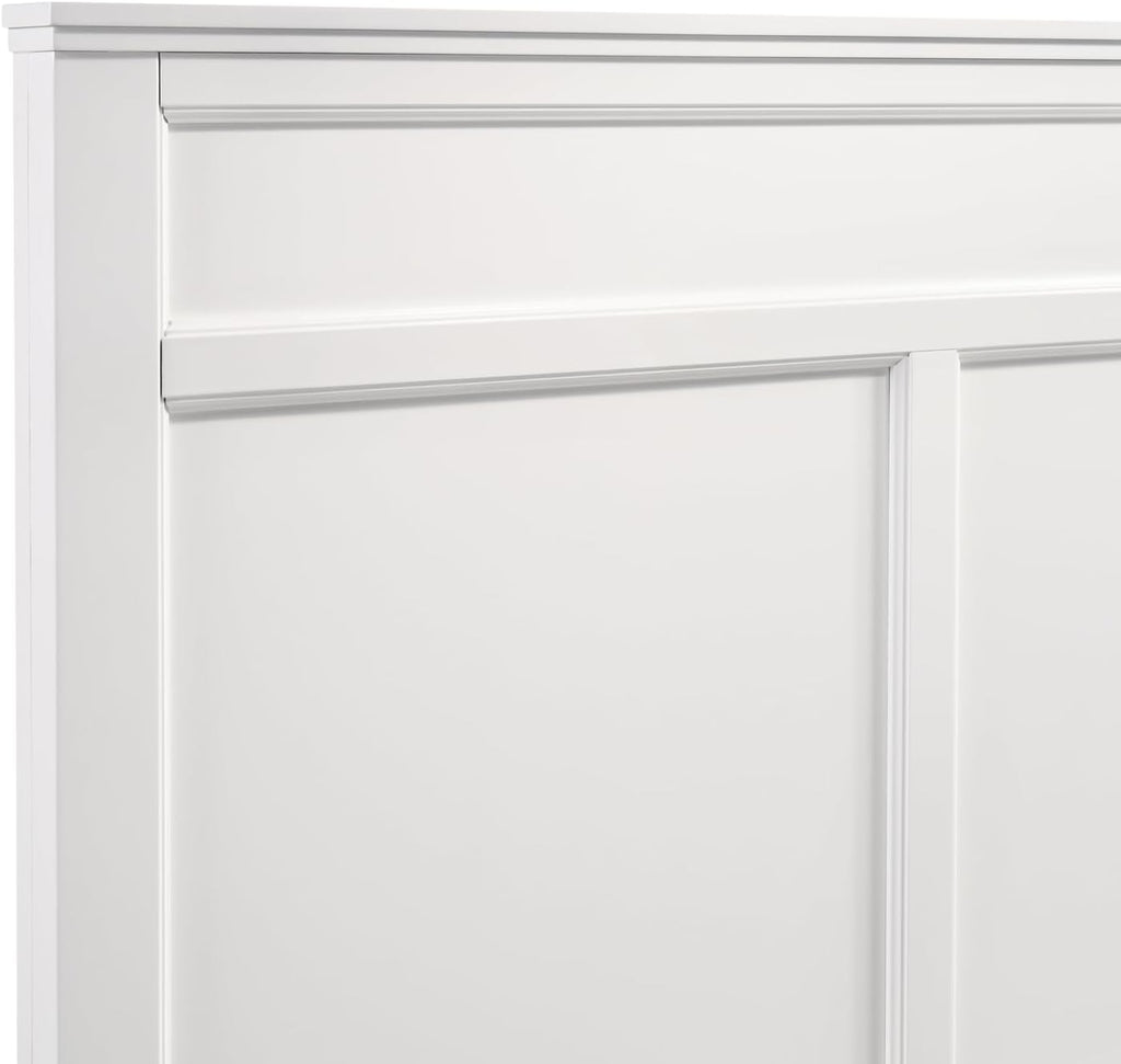 HomeStock Wood Panel Bed - White Finish - Bedroom Furniture with Headboard California King