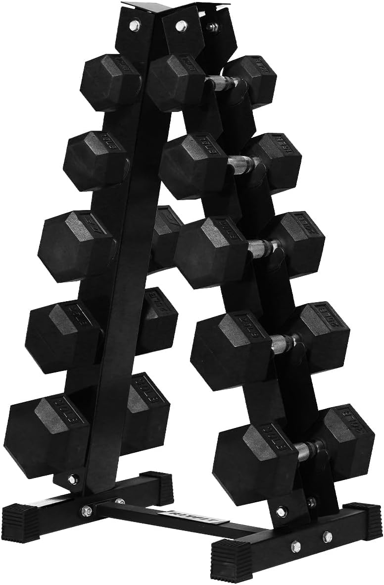 RitFit Rubber Coated Hex Dumbbell Set with Rack, 5-780LB for Home Gym Strength Training, Anti-Slip Knurled Handle, Hexagon Anti-Roll, Heavy-Duty Storage Rack
