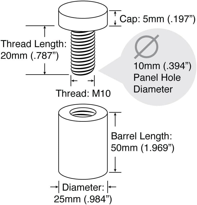 OUTWATER Sign Standoff 1' Diameter x 2' Barrel Length Rosy Pink Aluminum Eco Series Easy Fasten Standoff Pack of 20