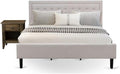 East West Furniture FN08K-1GA07 2-Piece Platform Wooden Set for Bedroom with 1 King Frame and 1 End Table - Reliable and Durable Construction - Mist Beige Linen Fabric