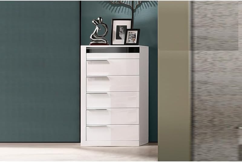 4Pc Eastern King Size Modern Bedroom Set, White/Black Lacquer Finish Wood Bed with 2X Nightstand and Tallboy, Luxury Bedroom Furniture