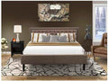 HomeStock Rococo Radiance 2 Piece King Bedroom Set 1 Wooden Bed Brown Linen Fabric Padded and Button Tufted Headboard 1 Mid Century Nightstand with Modern Drawer Black Finish Legs