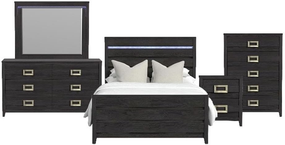 Picket House Chett Full 5PC Bedroom Set with LED in Black