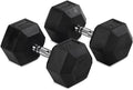 Titan Fitness Pair Rubber Coated Hex Dumbbells, Roll-Resistant Hexagonal Free Weights, Chrome-Coated Handles with Knurling, Strength Training Equipment