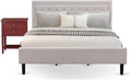 East West Furniture FN08K-1VL13 2-Piece Fannin Wooden Set for Bedroom with 1 Platform Bed and a Mid Century Modern Nightstand - Reliable and Durable Manufacturing - Mist Beige Linen Fabric