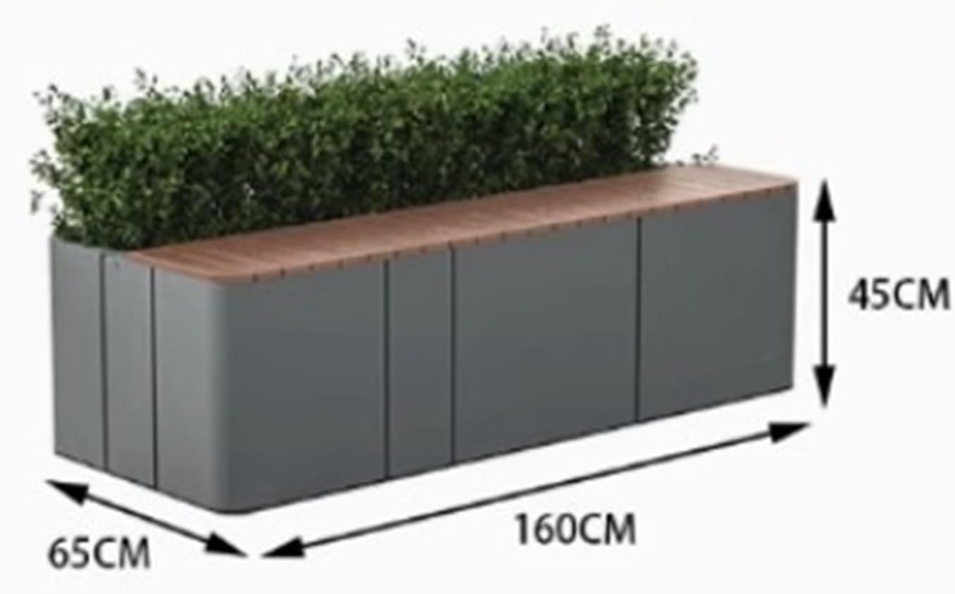Bench with Planter Box, Outdoor Garden Bench with Planters, Metal Rectangular Lounge Bench and Planter Box Combo Perfect for Park Mall Rest Areas Garden Bench