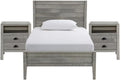 Windsor 3-pc Kids Bedroom Set, Twin Panel Bed, Rustic Gray, Two Matching Nightstands, Pine Wood, Metal Drawer Glides, 42 in. W x 79 in. D x 39 in. H Bed, 22 in. W x 17 in. D x 25 in. H Nightstands