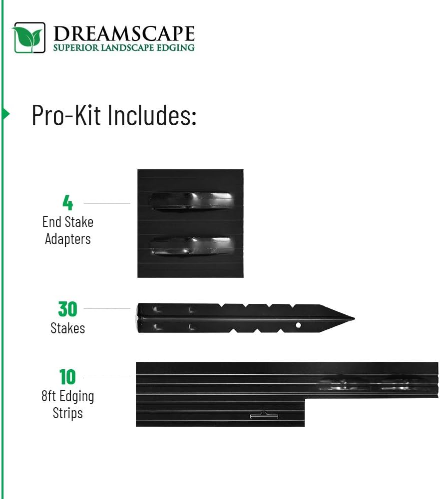 Dreamscape PRO Aluminum Landscape Edging - Easy Install Professional Landscaping Border - 10 Strips, 8ft Each (80ft Total) - Mill Finish (Natural Aluminum) - Metal Divider for Lawn, Garden, Flowerbed
