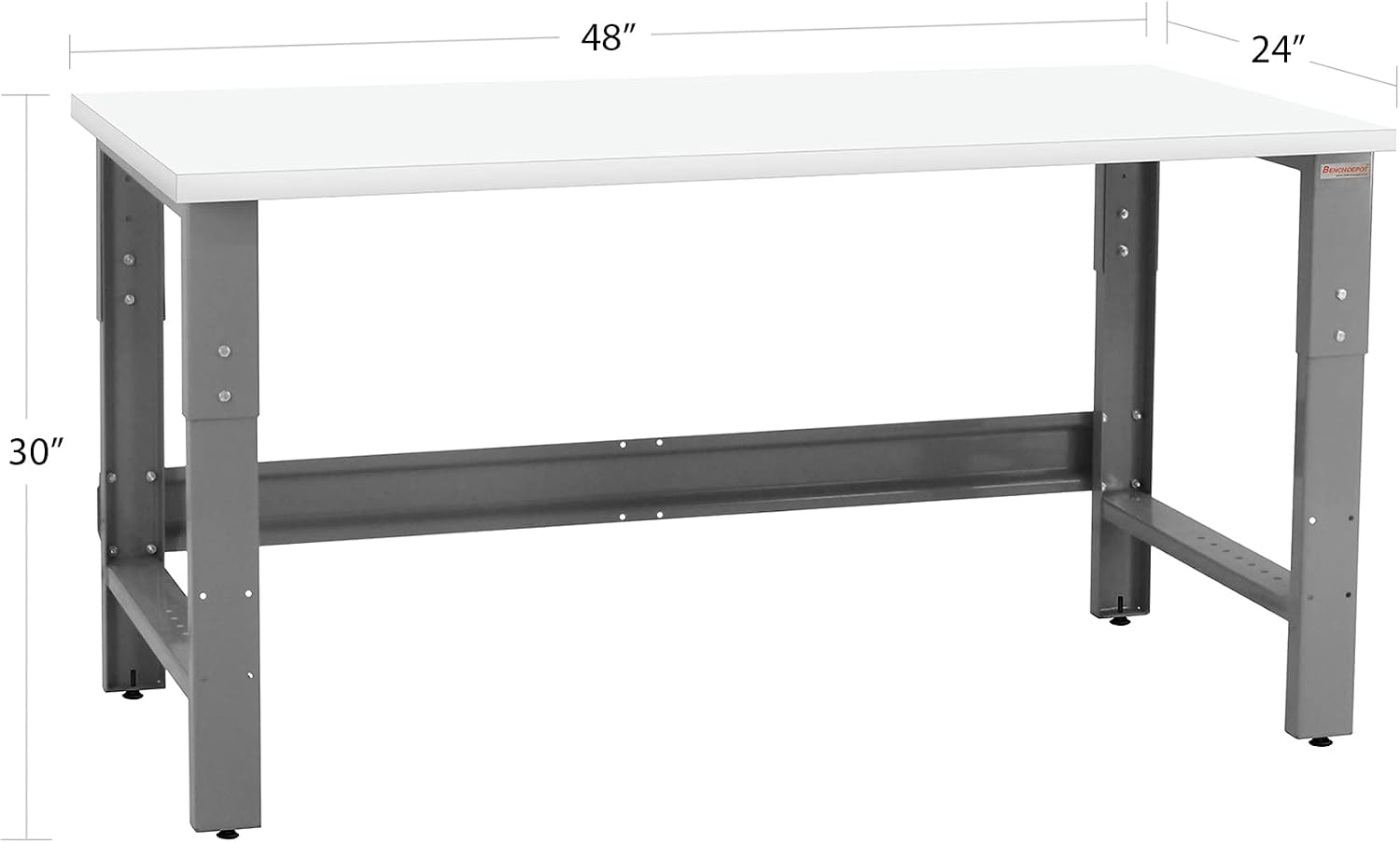 Table & Workbench: 1' Thick Laminate Top, Height Adjustable Bench - 24' D x 48' L x 30' - 36' H - by BenchPro