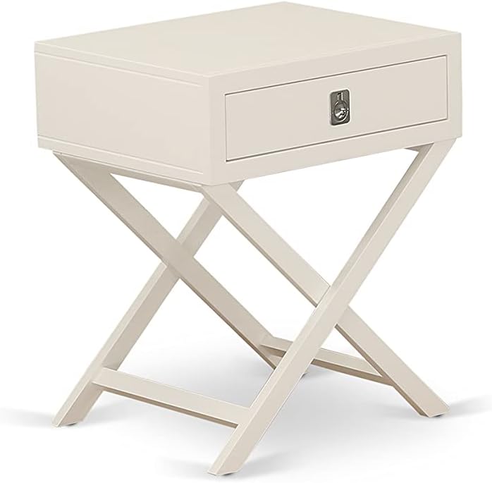 East West Furniture FN08K-1HAE0 2-Piece Fannin Bedroom Set with 1 King Size Bed and a Linen White Modern Nightstand - Reliable and Durable Construction - Mist Beige Linen Fabric Bed