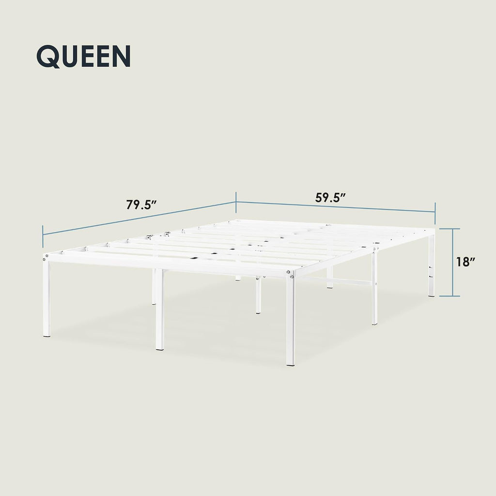 Best Price Mattress 18 Inch Metal Platform Bed Frame, Heavy Duty Steel Slats, White, Queen