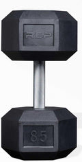 Rep Fitness Rubber Hex Dumbbell(s) - Singles (55LB +) and Pairs (5LB - 50LB) - Low Odor, Fully Knurled Handle