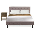 East West Furniture NL14F-1VL07 2 Piece Bedroom Set - Button Tufted Full Size Platform Bed - Brown Taupe Velvet Fabric Upholstered Headboard and a Distressed Jacobean Finish Nightstand