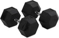 Titan Fitness Pair Rubber Coated Hex Dumbbells, Roll-Resistant Hexagonal Free Weights, Chrome-Coated Handles with Knurling, Strength Training Equipment