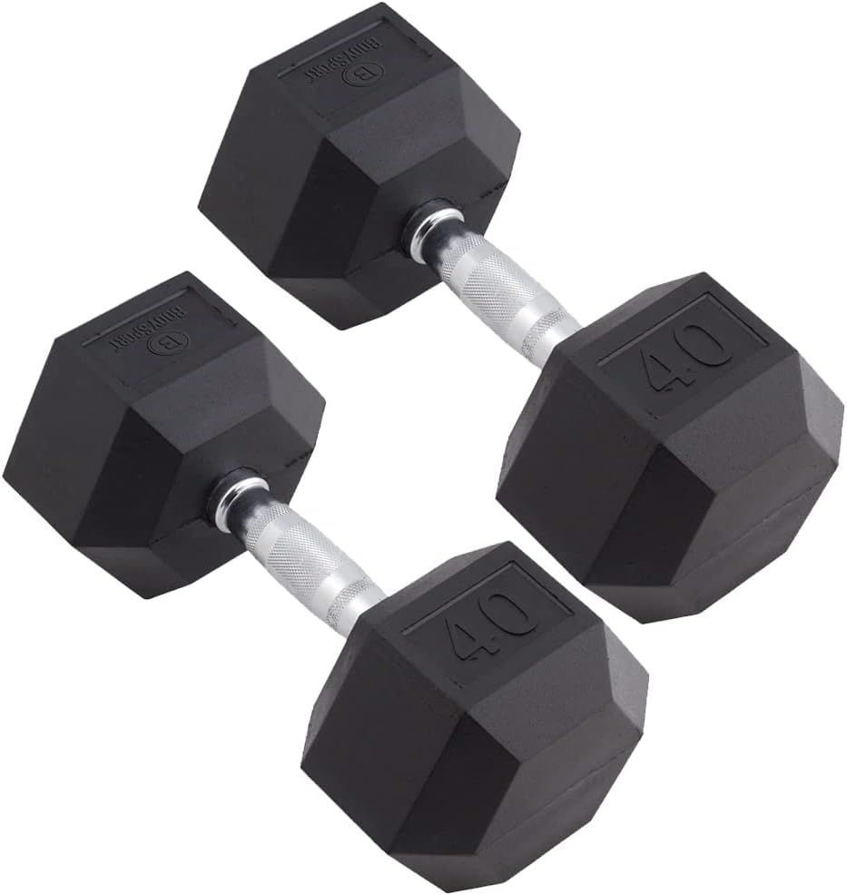 Body Sport Rubber Encased Hex Dumbbell Weight, Pair – Dumbbells for Exercises – Strength Training Equipment – Home Gym Accessories – Weight Training
