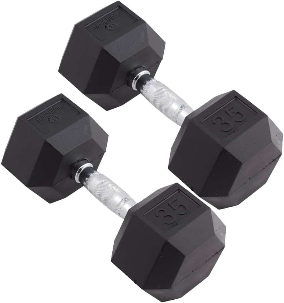 Body Sport Rubber Encased Hex Dumbbell Weight, Pair – Dumbbells for Exercises – Strength Training Equipment – Home Gym Accessories – Weight Training