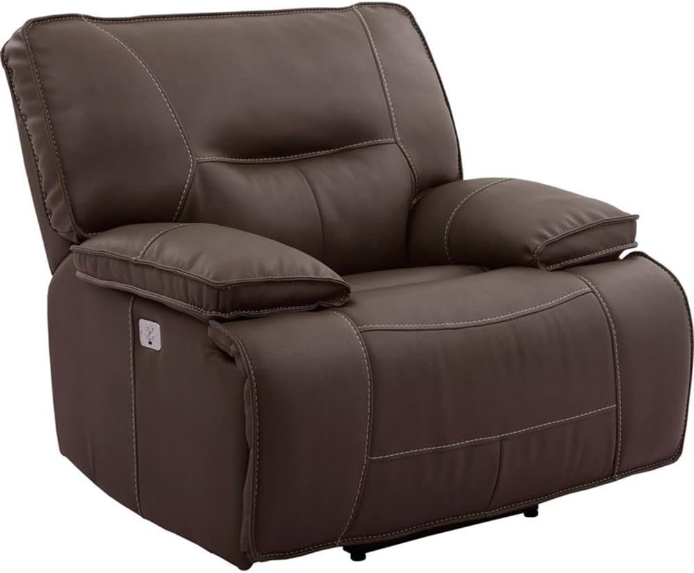 Pemberly Row Chocolate Power Reclining Sofa Set, Sofa 88 in and Chairs 42 in, High-Performance Upholstery, Wall-Hugger Design, USB Charger, Plush Armrests, Living Room Furniture for Relaxation