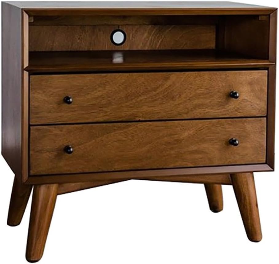 Home Square 2 Piece Set with Full Wood Bed and 2-Drawer Nightstand in Acorn