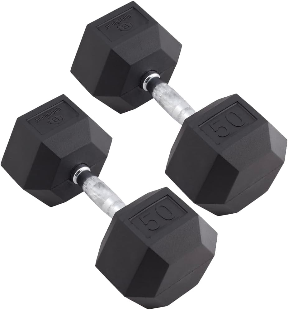Body Sport Rubber Encased Hex Dumbbell Weight, Pair – Dumbbells for Exercises – Strength Training Equipment – Home Gym Accessories – Weight Training