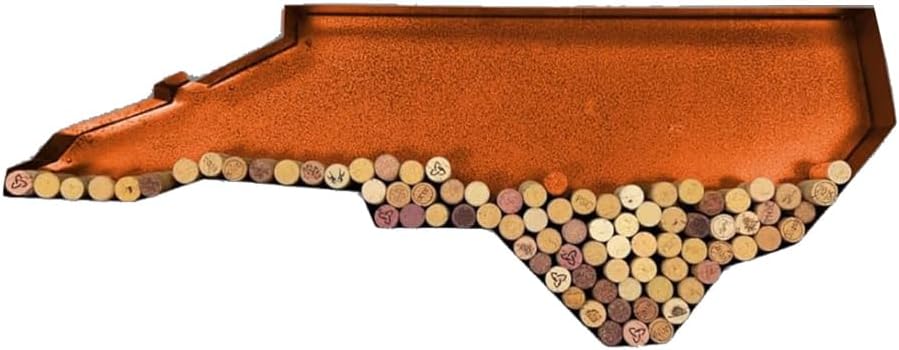 NEONSİGN North Carolina State Map Wine Cork Holder, Metal Wall Decor for Wine Lovers, Rustic Bar or Kitchen Display, Decorative Cork Storage Shaped Like North Carolina (Brown Patina, 18 inch)