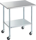 ROCKPOINT Stainless Steel Table for Prep & Work with Caster Wheels 30x36 Inches, NSF Commercial Heavy Duty Table with Undershelf and Legs for Restaurant, Home and Hotel