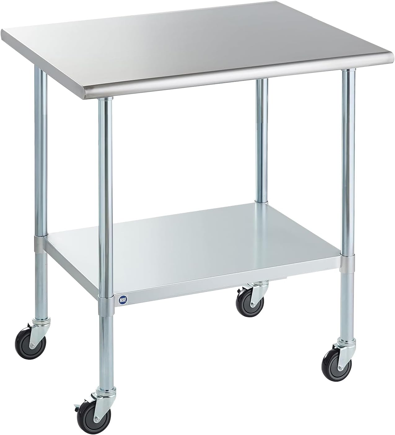 ROCKPOINT Stainless Steel Table for Prep & Work with Caster Wheels 30x36 Inches, NSF Commercial Heavy Duty Table with Undershelf and Legs for Restaurant, Home and Hotel