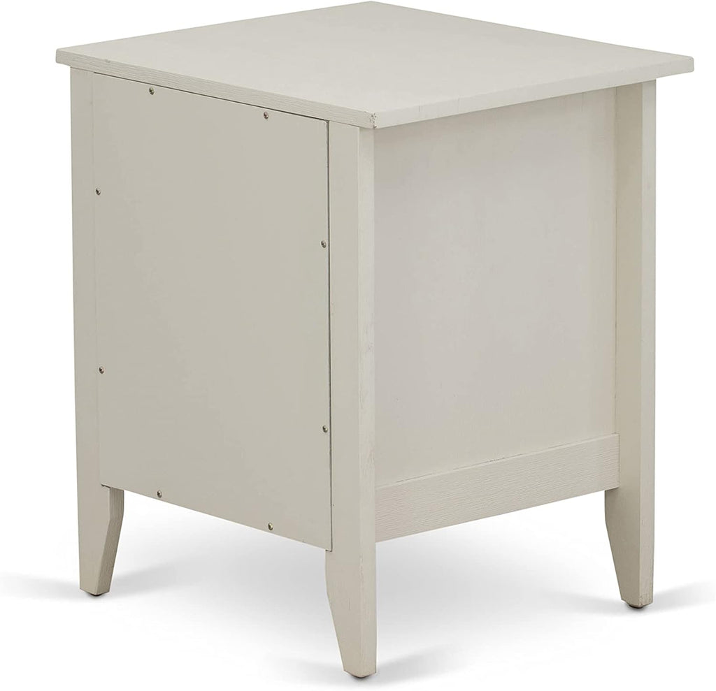 East West Furniture KD18F-1GA0C 2 Piece Bed Set - 1 Bed Frame Brown Linen Fabric Padded and Button Tufted Headboard with 1 Night Stands for Bedrooms - Wire Brushed Butter Cream Finish Nightstand