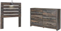 BOWERY HILL Rustic-Industrial Full Headboard & 6-Drawer Dresser Set