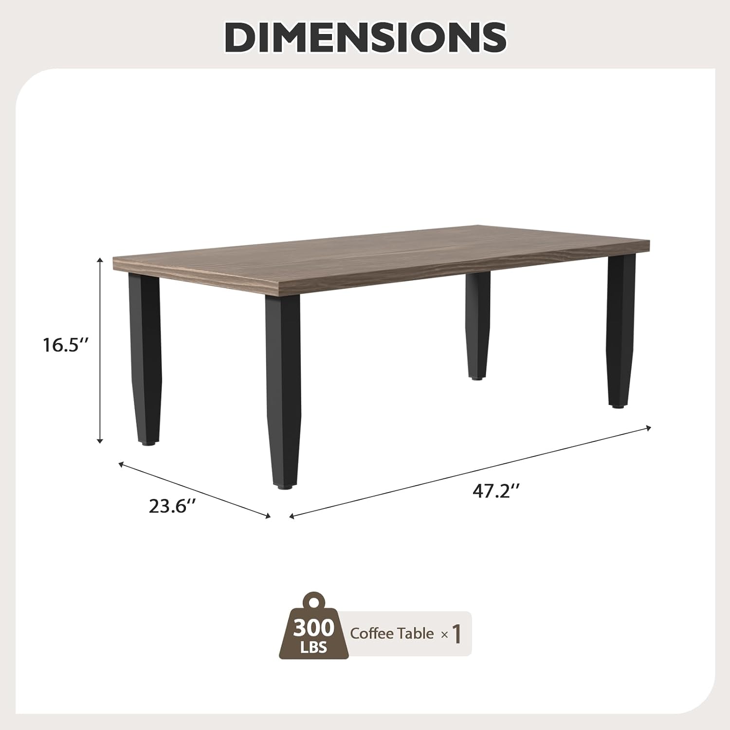 EAGLE PEAK Modern Outdoor Table, Patio Coffee Table with Wood Grain Top for Deck, Porch, Balcony, Garden