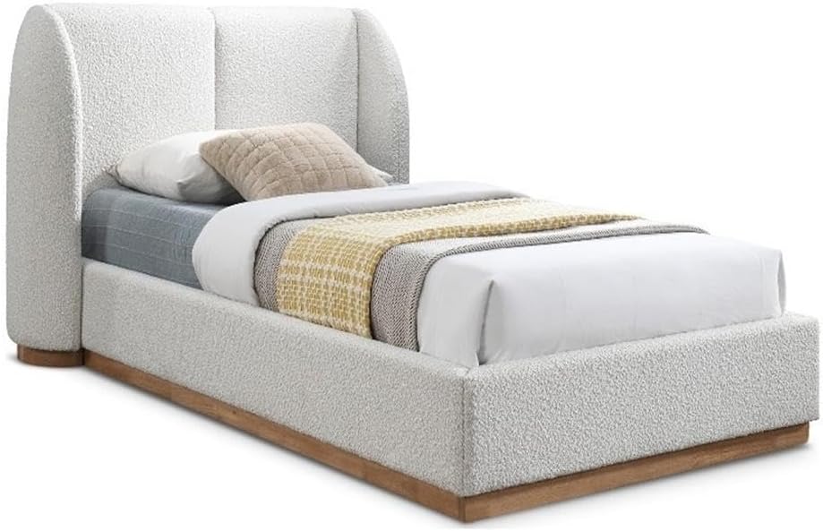 Pemberly Row Set of 2 8-Drawer Double Dresser & Cream Boucle Fabric Twin Bed