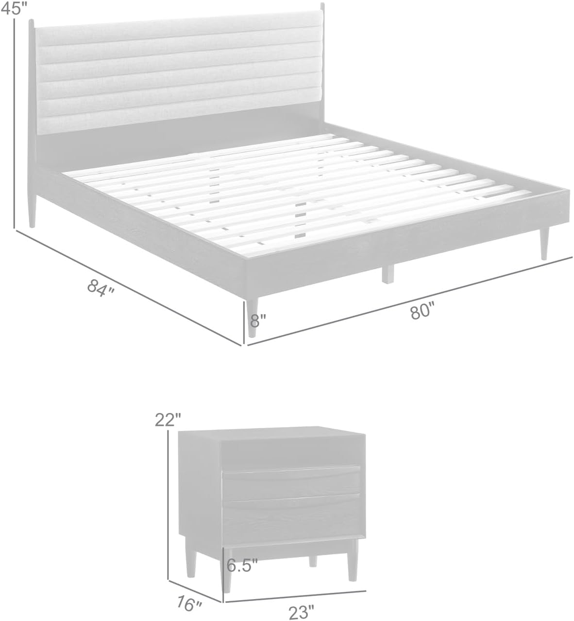 HomeStock King Bedroom Set Wood 3 Piece - Black Finish Bed Nightstands Modern Style