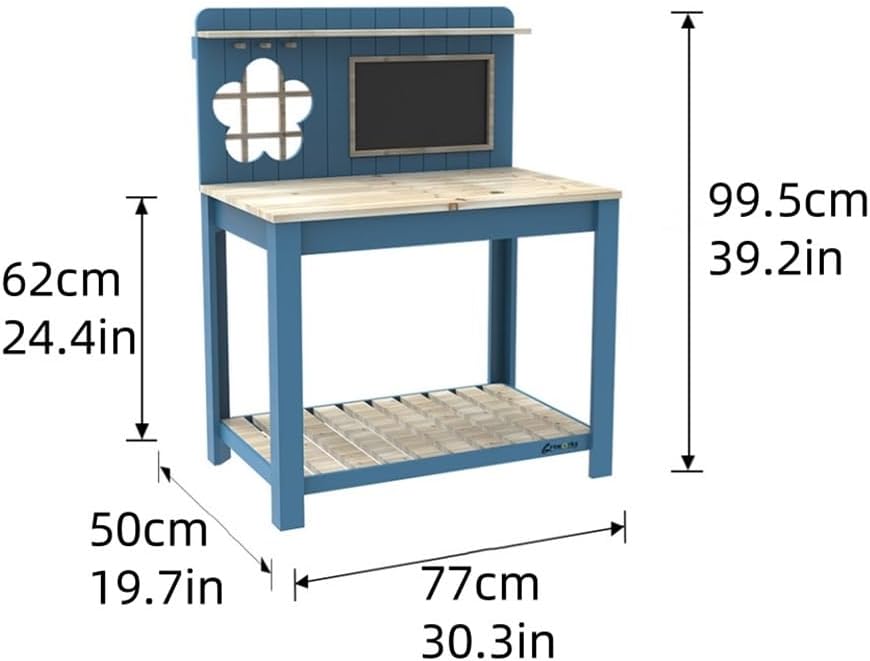 Solid Wood Potting Bench, 2 Tier Potting Table with Sink and Hooks, Outdoor Potting Bench for Garden, Yard, Balcony, Garden Table with Storage, Gardening Bench with Blackboard(Green)