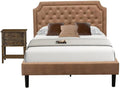 East West Furniture GB28F-1VL07 2-Pc Platform Bedroom set with Button Tufted Full Size Bed and 1 Distressed Jacobean Night Stands for Bedrooms - Brown faux Leather with Brown Texture and Black Legs